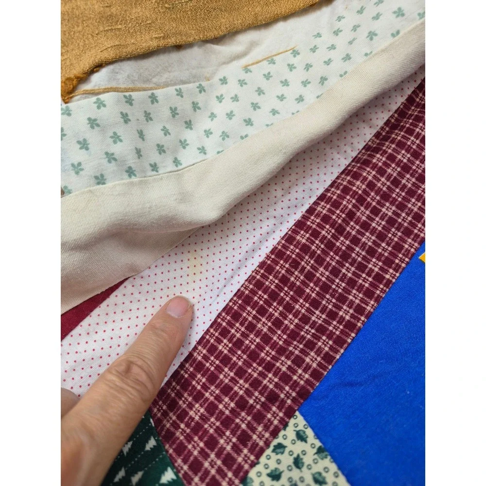 Handmade Log Cabin Patchwork Quilt Folk Art Cabin Blanket Tattered Worn 84X87